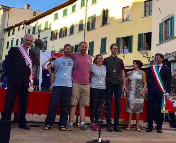 The winning team from Hereford, wearing their medals, at the World Forging Championships 2017, Stia, Italy