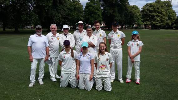 The team photo includes Harriet Cuthbert, Amelia Kitson and Tabitha Burt. This is the first time Wormelow Cricket Club has included three female players in a senior team.