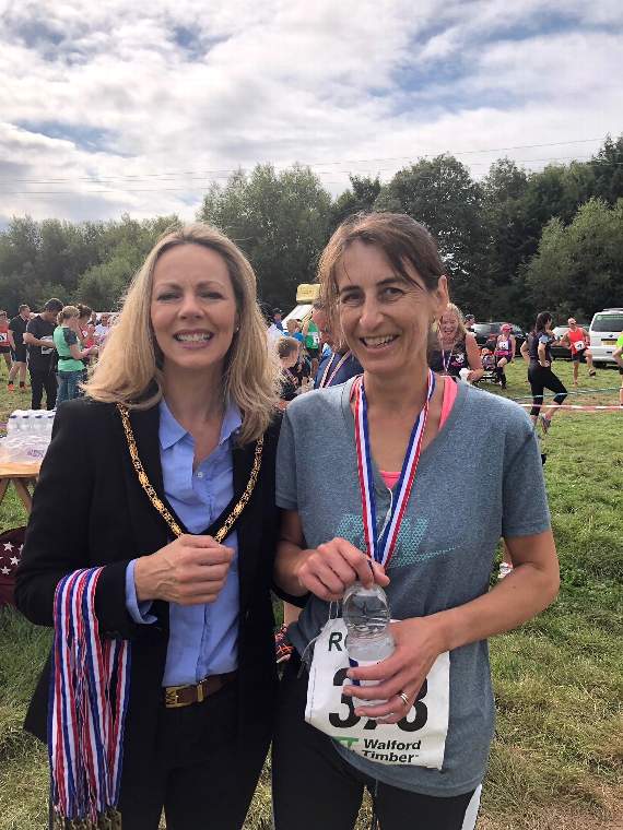 The Mayoress with the winning lady (Melanie Eaton) of the 5k race.