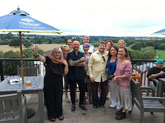 Front row, left to right: Sharon Yorke (Nee Rudge), Toni Hall (Bradley), Christian Howells, Caroline Auld (King), Desmond Bufton, Jo Morris (Newton), and Amanda Whitehurst (Baker). Back row, left to right: Catherine Sumner, Hannah Stapleton (Bridgewater), Clare Lockley, and Mel Heale (Paget).