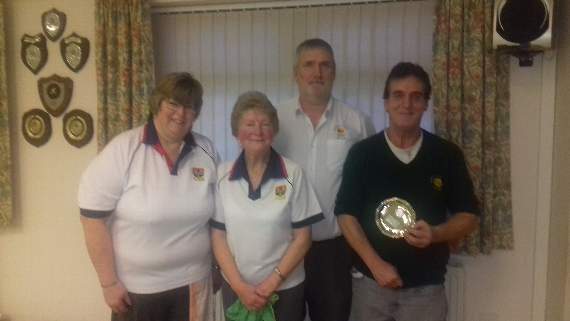 Pictured: Pairs Finalists: John Mills, Joe Loveys, Sheila Whittingham and Peter Wright; Plate Finalists: Pam Park, Sue Dix, Dean Rudman and Les Barlow