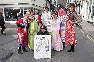 The cast of Malborough Amateur Dramatic Society’s Sleeping Beauty were on hand to delight shoppers in Fore Street