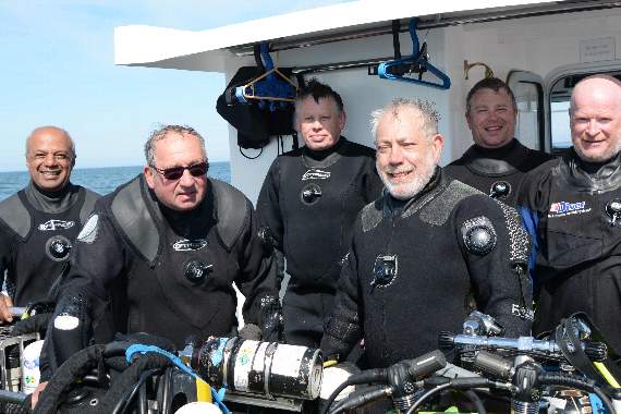 Wreck divers, from left, Raj Mistry, Dave Lock, Neil Turton, Paul Mann, Micky Willett and Mike Rowley