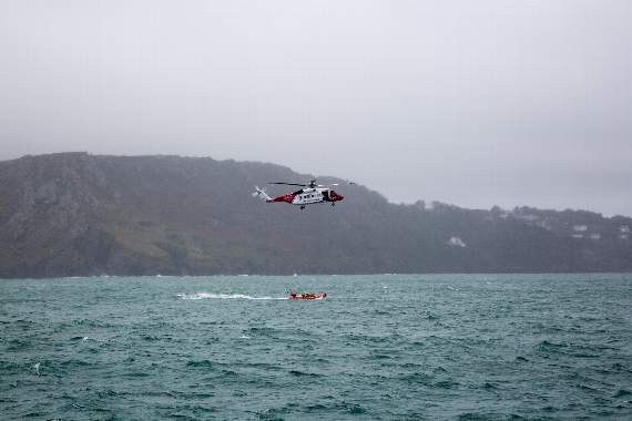 Salcombe RNLI training exercise with the new Coastguard 924 helicopter