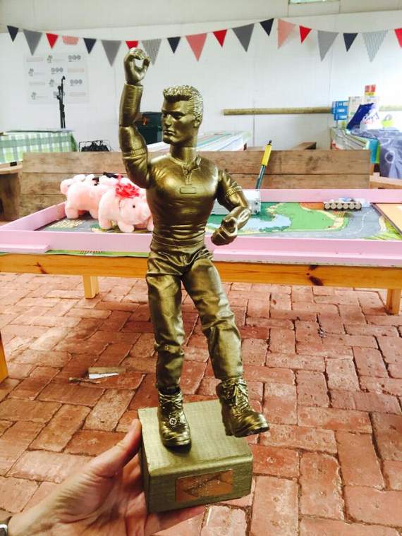 The World Dad Dancing Champion trophy