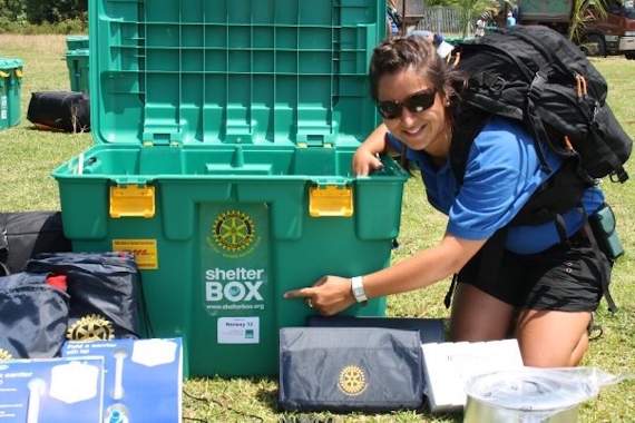 Lizzy Treglown-Ryan with a ShelterBox in the Philippines