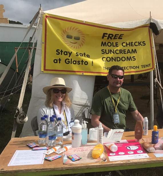 Dr Frow and Dr Cope at Glastonbury Festival promoting skin care