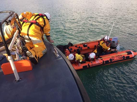The RNLI, assisted by the BDMLR team rescue the Start Bay humpback whale from fishing gear for the second time (Salcombe RNLI)