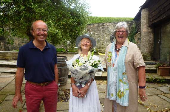 Mr and Mrs David and Susan Lovett, hosts, with Elizabeth Bennett, trustee of Saltstone Caring