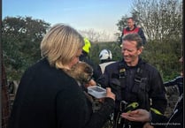 Ted the border terrier returned to owners by firefighter rescue team