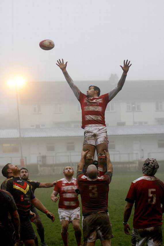 Salcombe's jumper reaches for line-out ball