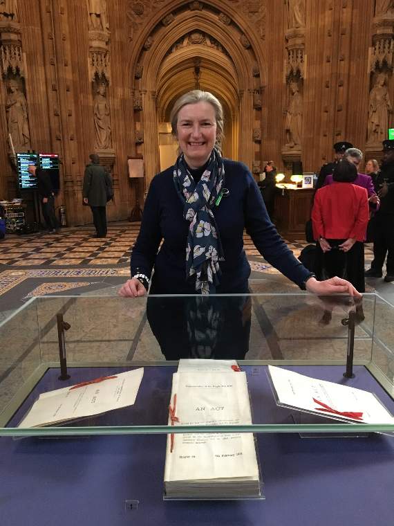 Sarah Wollaston with the Acts that made it possible for women to get the vote