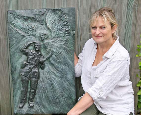 Wendy Bristow with South Brent's new war memorial