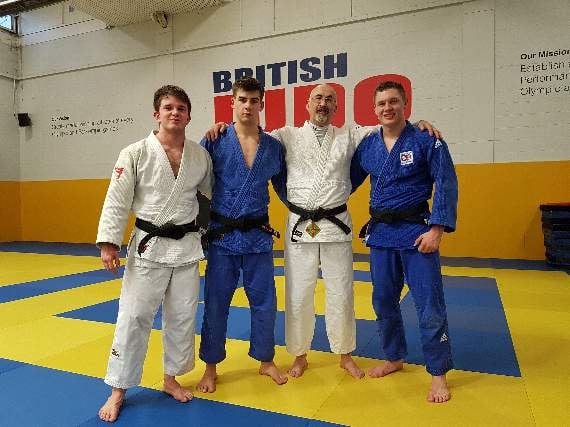 Adam Whitfield, Tom Ingram, Lewis Widdicombe and coach Pete Whitfield