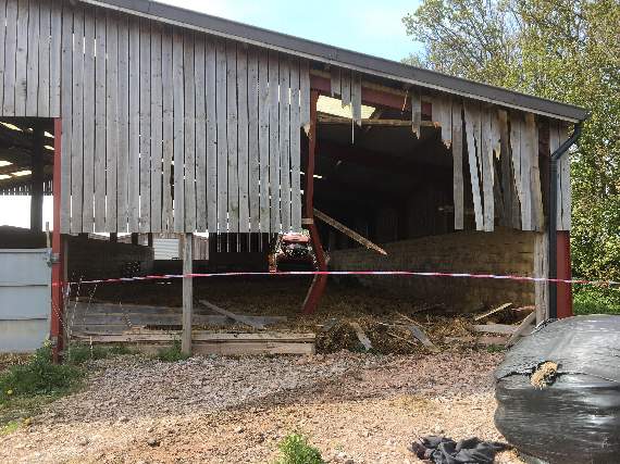 Where the tractor crashed through the shed