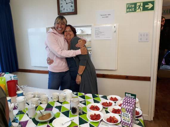 Pip Howitt-Wotton (left) and Nic Booth playing 'barista' for the day