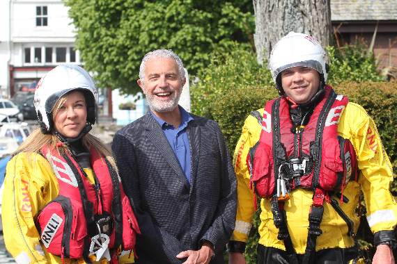 John Fenton: RNLI Dart volunteer crew members Katy Locke and Chris Tracey with Simon Burton