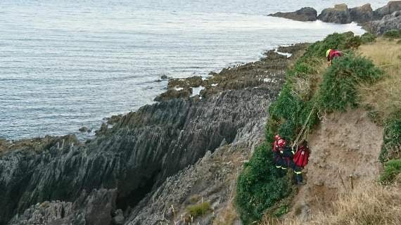 Le rescue - the sheep is brought back up to the cliff top in time for tea