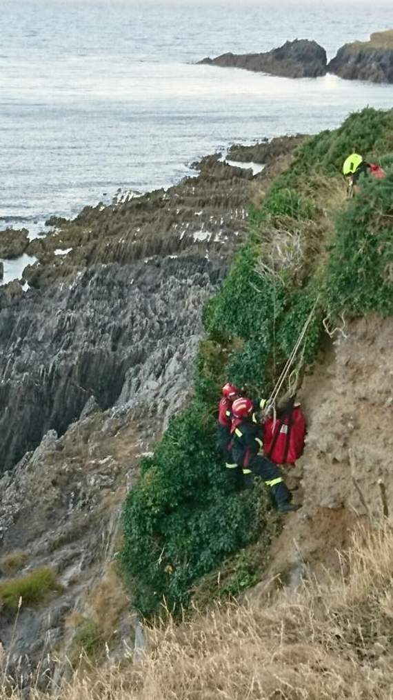 Le rescue - the sheep is brought back up to the cliff top in time for tea