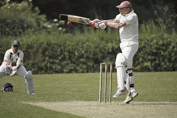 D and T’s Mick Rusling thrashes wide delivery away. Photo credit: Greg Taylor