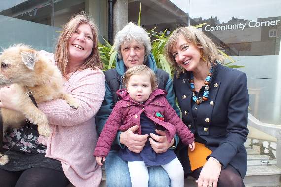 Three of the women who helped free the trapped man, from left, Mandy Faulkner, Jilly Rowdon with Poppy on her lap and Tracey Fox
