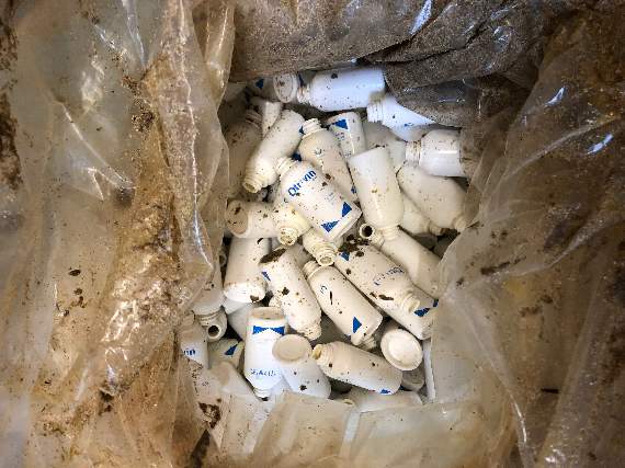 The bottles inside the bag
