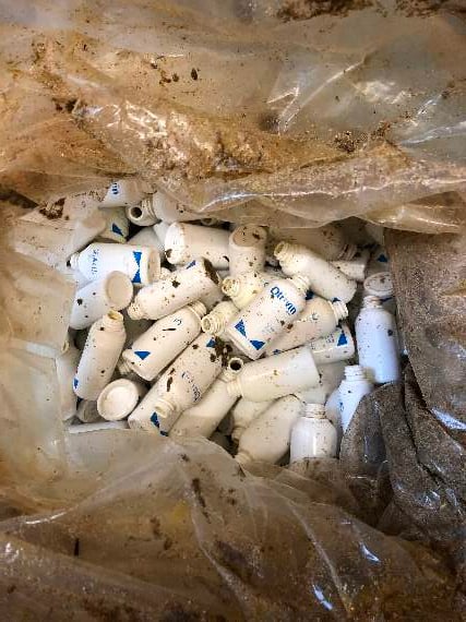 The bottles inside the bag