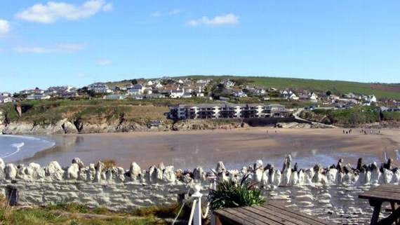 Warning signs have been left at the car park at Bigbury-on-Sea. Picture credit: BBC