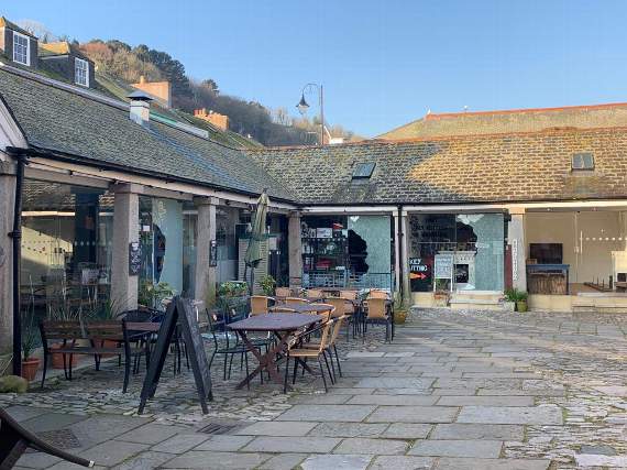 The market shops with smashed windows