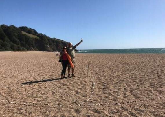 Erica Travies and Bunji Wallace held a protest on Blackpool Sands (Credit: Emily Baker)