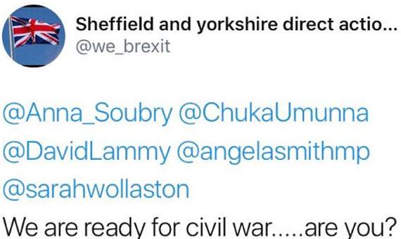 One of the tweets addressed to Sarah Wollaston and other MPs. Picture: Twitter