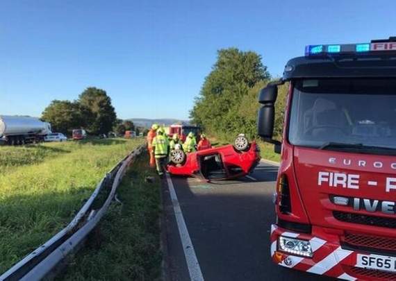 The crash happened near Dean Prior on the A38 (Credit: Buckfastleigh Fire Station)