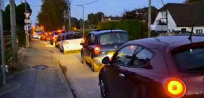 Peak hour traffic queues on Tuesday evening in Chawton Park Road