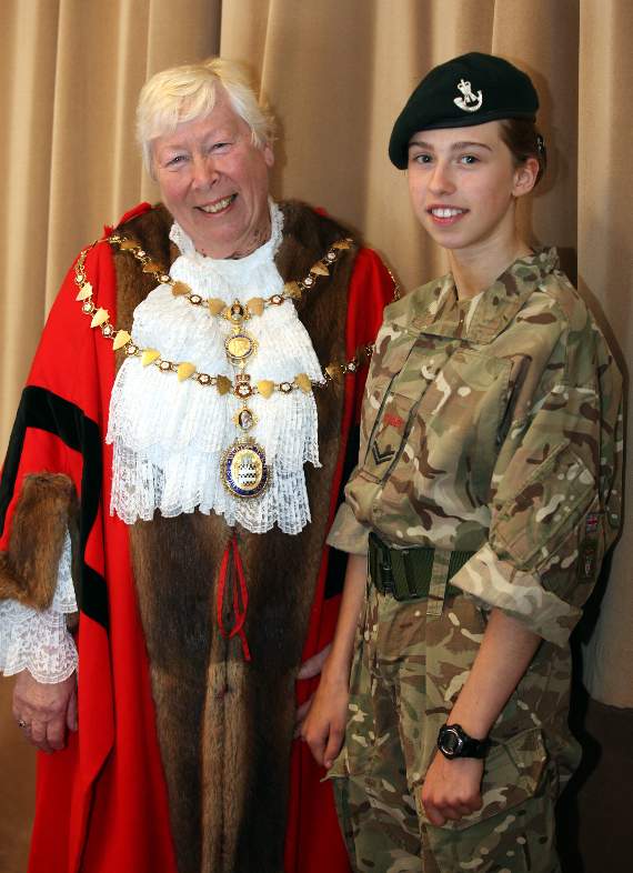 New Okehampton mayor Cllr Janet Carpenter with Corporal Freya Andrew, who was chosen to be mayor’s cadet for the year ahead. Picture by James Bird.