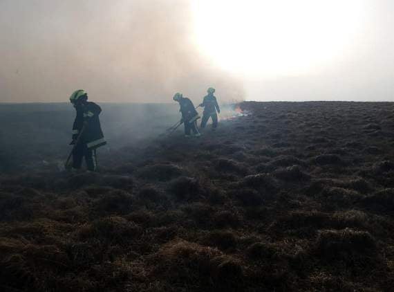 Firefighters tackling the blaze.