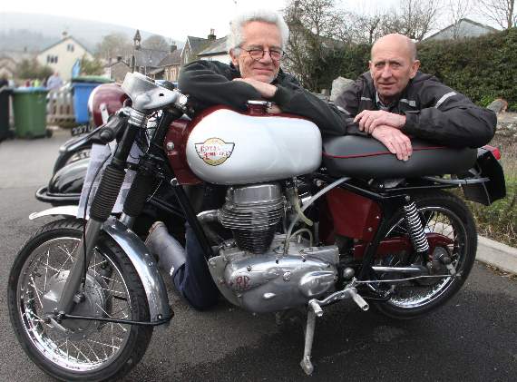 A 1961 Royal Enfield Cafe Racer Dream Machine with owner Barry Stephens and restorer John Eggleston. Restoring the bike took John 18 months.