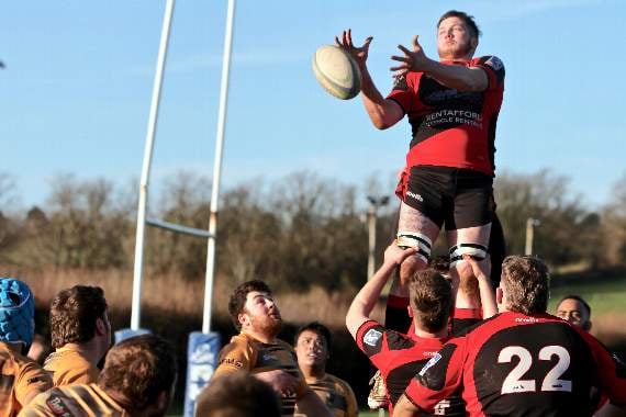 Tavistock's Martin Bunden wins a line-out.