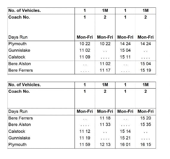 timetable for the bus services