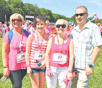 Lauren George is pictured with her mum and dad Tracy and Jonathan, and friend Sarah Davies at the Race For Life.