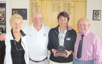 Winners Alan Morton and Fair Ball with trophy donors Heather Mrgan and Mervyn Tucker.