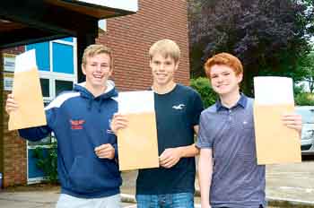 Billy Wood (Pembroke Dock), Lewis Wilkes (Pembroke) and Morgan Allen (Pembroke Dock) with their exam results.