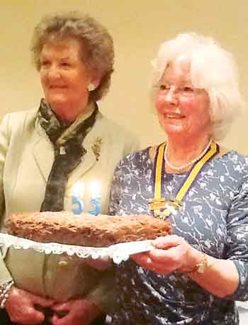 President Evelyn with Margaret Phillips - she has been president four times - with the special birthday cake.