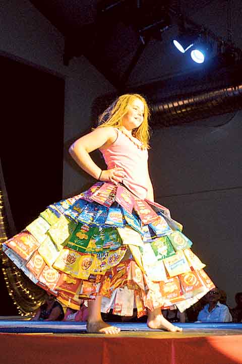 Eco fashions designed and made by the school eco after school club.