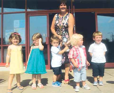 Some of Tenby Playgroup’s end of year award winners Carys Bolton, Nell Dennis, Bobby Field-Thomas, Kyle Owen and Harvey Fairclough are pictured with the Mayor of Tenby, Clr. Mrs. Sue Lane.