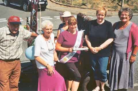 From left: Graham Cox (tractor driver), Margaret Brown, Jean Cox, Pauline Charlett, Jayne Smith and Virginia McNally.