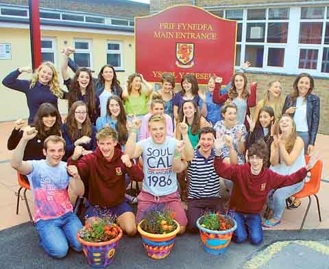 Pupils from Ysgol y Preseli are pictured celebrating their outstanding record breaking A-Level results. Missing from the photograph are Emyr Tayler, Gethin James, Guto Davies and Lois Davies.