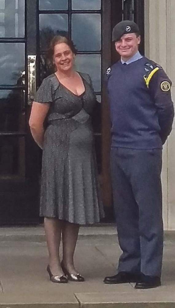 CWO Folder and his mother outside College Hall.