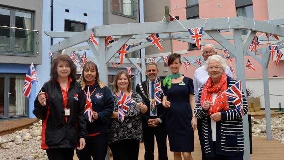 Pictured at the event are Micalea Poole shop manager and Kirsty Gardiner deputy manager at the Wales Air Ambulance shop in Tenby, Paxton Court’s house manager Jackie Rees and sales executive Andrea Chappell, residents Alma Wingfield and Henry Johnston, along with the Mayor of Tenby, Clr. Paul Rapi.