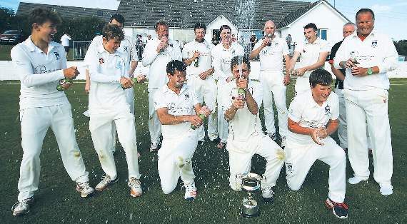 The Saundersfoot team celebrate their win Brown Cup Final. Pic. Susan McKehon