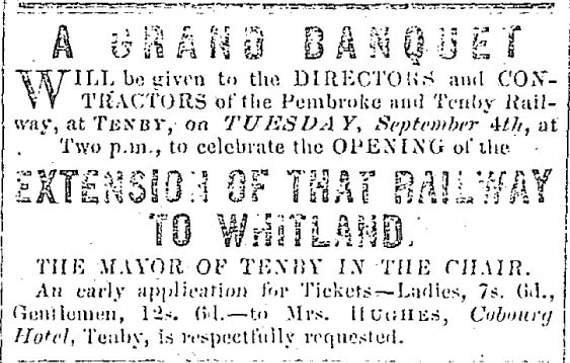 Notice printed in the Tenby Obsever, August 31,1866